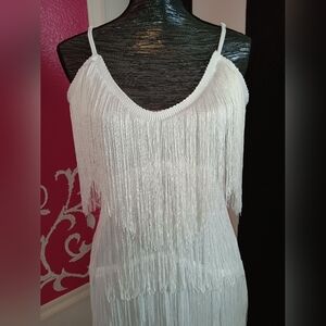 White Fringe Dress Size Large